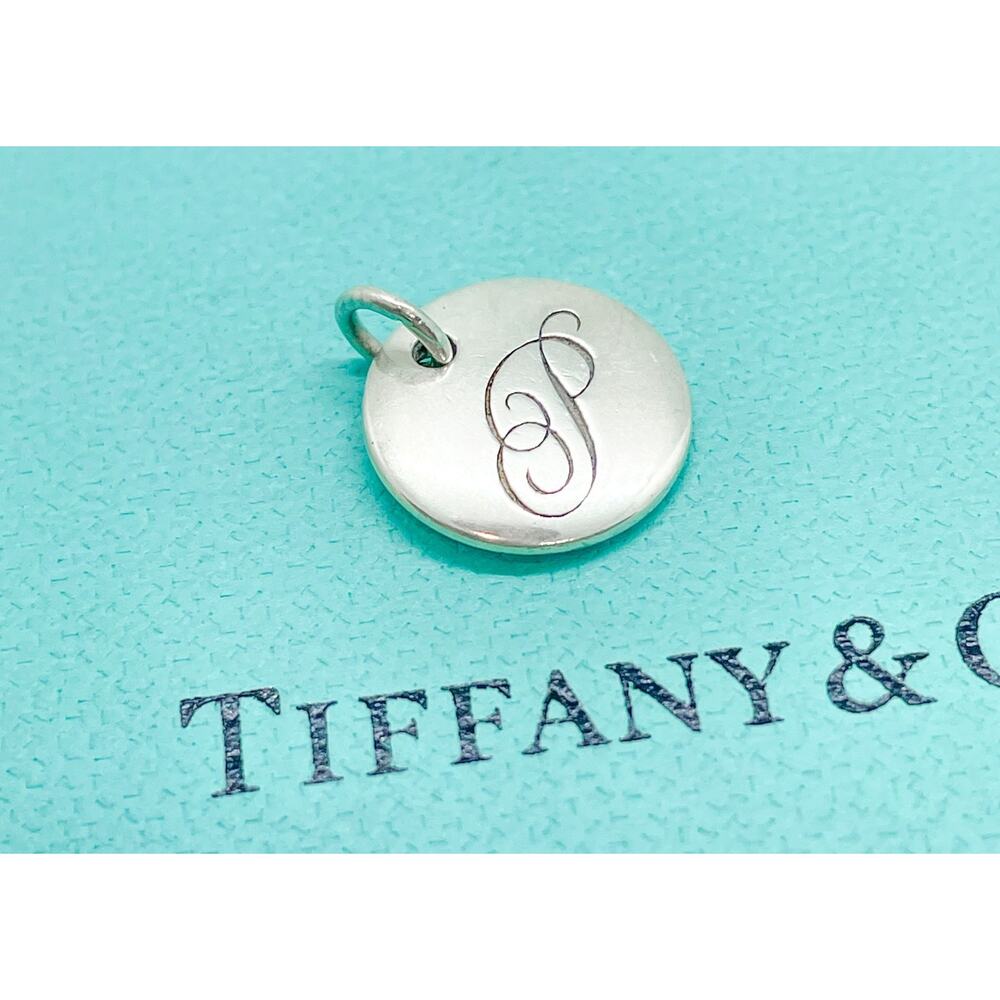 Tiffany & Co. Script Initial Letter P Disc Charm Sterling Silver Small